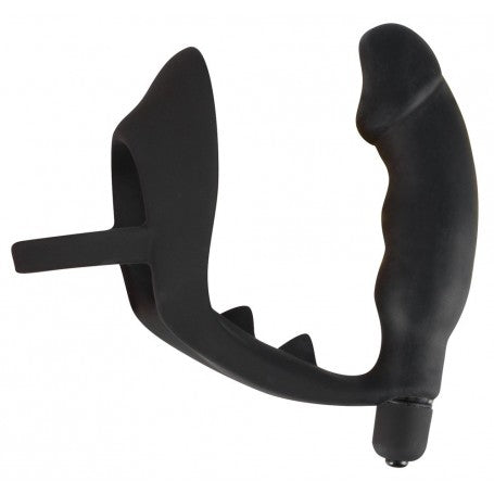 VIBRATORE ANALE DILDO CON ANELLO FALLICO INDOSSABILE PLU VIBRANTE FALLO IN SILICONE NERO THE BLACK