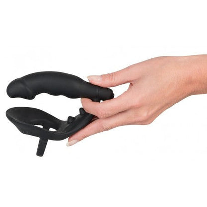 VIBRATORE ANALE DILDO CON ANELLO FALLICO INDOSSABILE PLU VIBRANTE FALLO IN SILICONE NERO THE BLACK